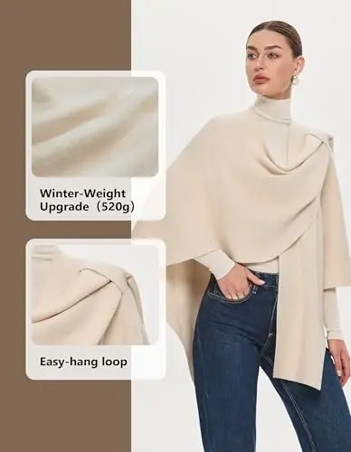 PULI Womens Large Cross Front Poncho Sweater Wrap Topper Knitted Elegant Shawls Cape for Fall Winter - 2