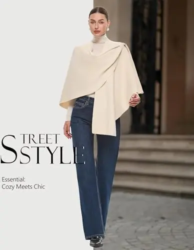 PULI Womens Large Cross Front Poncho Sweater Wrap Topper Knitted Elegant Shawls Cape for Fall Winter - 4