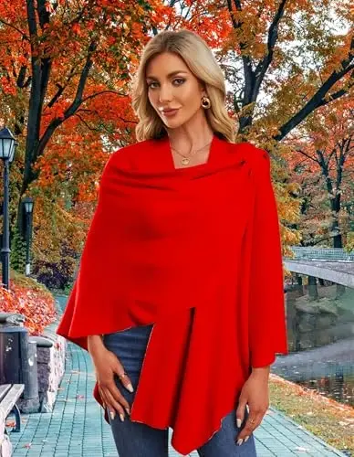 PULI Womens Large Cross Front Poncho Sweater Wrap Topper Knitted Elegant Shawls Cape for Fall Winter - 2