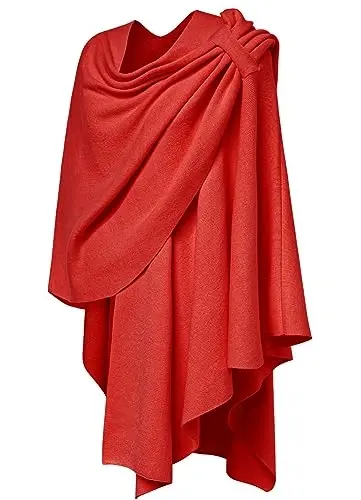 PULI Womens Large Cross Front Poncho Sweater Wrap Topper Knitted Elegant Shawls Cape for Fall Winter - 4