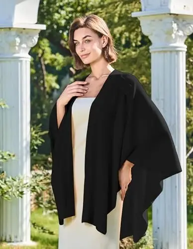 PULI Womens Large Cross Front Poncho Sweater Wrap Topper Knitted Elegant Shawls Cape for Fall Winter - 5