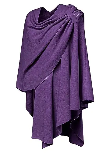 PULI Womens Large Cross Front Poncho Sweater Wrap Topper Knitted Elegant Shawls Cape for Fall Winter - 4