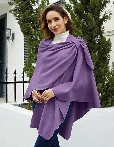 PULI Womens Large Cross Front Poncho Sweater Wrap Topper Knitted Elegant Shawls Cape for Fall Winter - 5