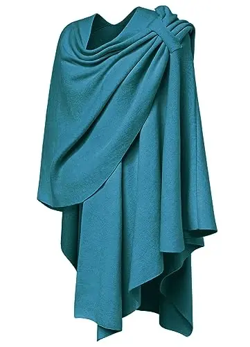 PULI Womens Large Cross Front Poncho Sweater Wrap Topper Knitted Elegant Shawls Cape for Fall Winter - 5