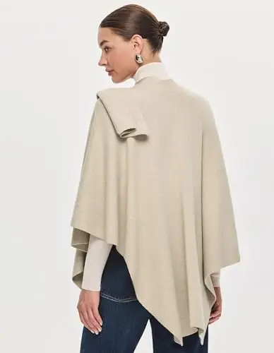 PULI Womens Large Cross Front Poncho Sweater Wrap Topper Knitted Elegant Shawls Cape for Fall Winter - 4