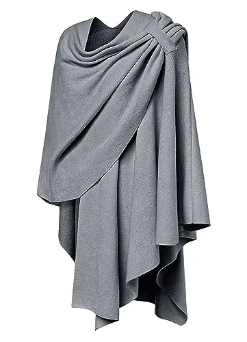 PULI Womens Large Cross Front Poncho Sweater Wrap Topper Knitted Elegant Shawls Cape for Fall Winter - 5