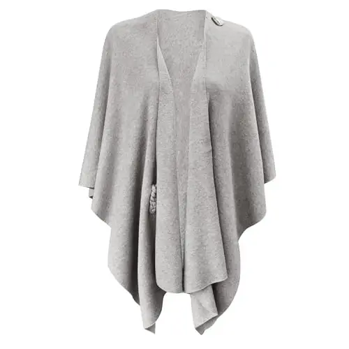 PULI Womens Large Cross Front Poncho Sweater Wrap Topper Knitted Elegant Shawls Cape for Fall Winter - 10