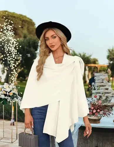 PULI Kadın Büyük Çapraz Ön Panço Kazak Şal Üst Örme Zarif Şallar Pelerin Sonbahar Kış için - PULI (1)