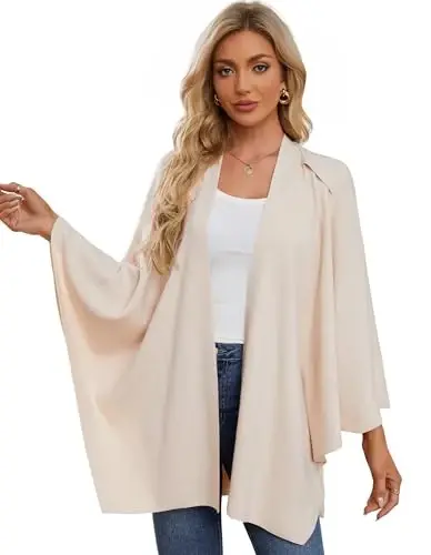 PULI Womens Large Cross Front Poncho Sweater Wrap Topper Knitted Elegant Shawls Cape for Fall Winter - 4