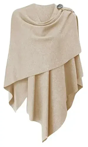 PULI Womens Large Cross Front Poncho Sweater Wrap Topper Knitted Elegant Shawls Cape for Fall Winter - PULI