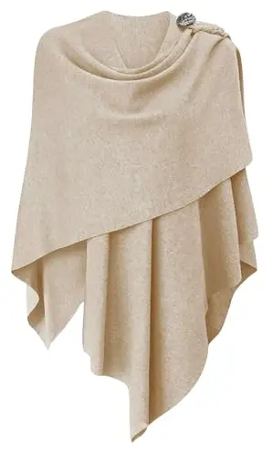 PULI Womens Large Cross Front Poncho Sweater Wrap Topper Knitted Elegant Shawls Cape for Fall Winter - 1