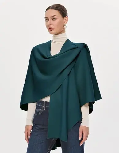 PULI Womens Large Cross Front Poncho Sweater Wrap Topper Knitted Elegant Shawls Cape for Fall Winter - 3