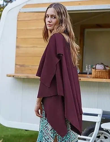 PULI Womens Large Cross Front Poncho Sweater Wrap Topper Knitted Elegant Shawls Cape for Fall Winter - 6