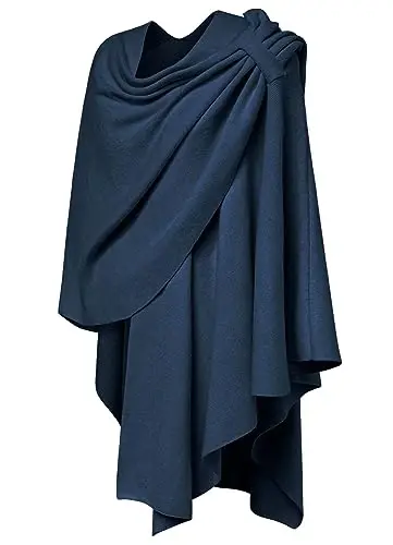 PULI Womens Large Cross Front Poncho Sweater Wrap Topper Knitted Elegant Shawls Cape for Fall Winter - 4