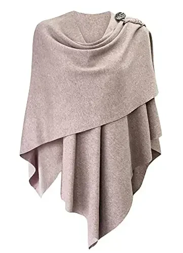 PULI Womens Large Cross Front Poncho Sweater Wrap Topper Knitted Elegant Shawls Cape for Fall Winter - PULI