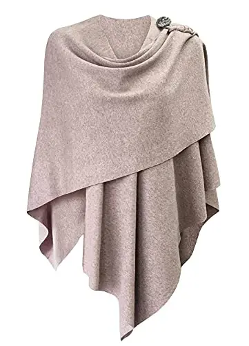 PULI Womens Large Cross Front Poncho Sweater Wrap Topper Knitted Elegant Shawls Cape for Fall Winter - 1