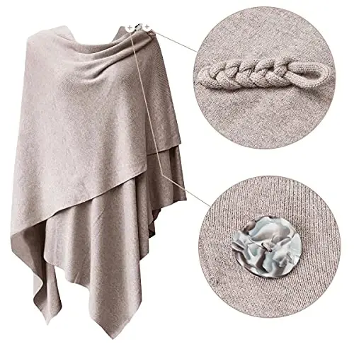 PULI Womens Large Cross Front Poncho Sweater Wrap Topper Knitted Elegant Shawls Cape for Fall Winter - 3