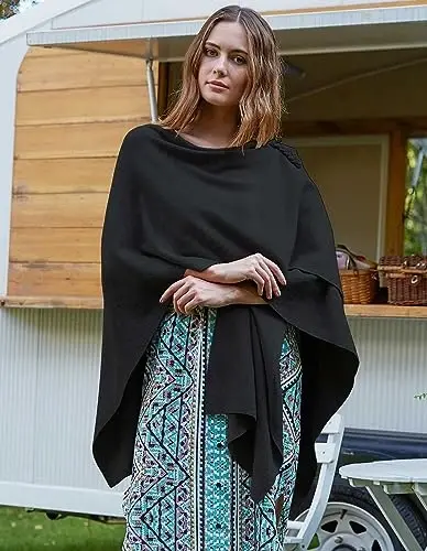 PULI Womens Large Cross Front Poncho Sweater Wrap Topper Knitted Elegant Shawls Cape for Fall Winter - 2