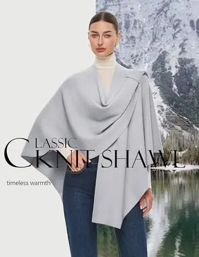 PULI Womens Large Cross Front Poncho Sweater Wrap Topper Knitted Elegant Shawls Cape for Fall Winter - 4