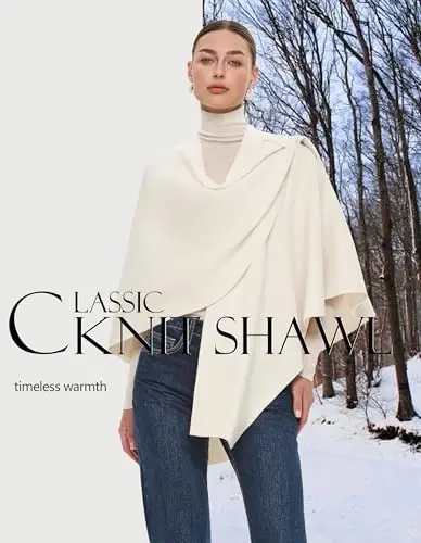 PULI Womens Large Cross Front Poncho Sweater Wrap Topper Knitted Elegant Shawls Cape for Fall Winter - 4