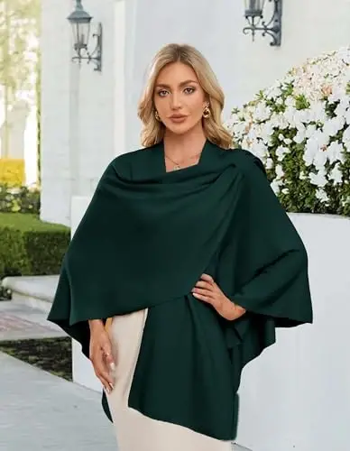 PULI Womens Large Cross Front Poncho Sweater Wrap Topper Knitted Elegant Shawls Cape for Fall Winter - 2