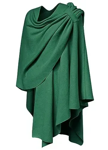 PULI Womens Large Cross Front Poncho Sweater Wrap Topper Knitted Elegant Shawls Cape for Fall Winter - 5