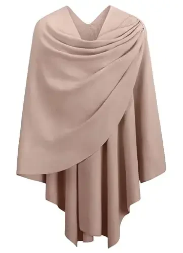 PULI Womens Large Cross Front Poncho Sweater Wrap Topper Knitted Elegant Shawls Cape for Fall Winter 