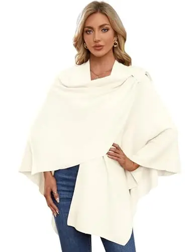 PULI Womens Large Cross Front Poncho Sweater Wrap Topper Knitted Elegant Shawls Cape for Fall Winter - 5