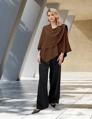 PULI Womens Large Cross Front Poncho Sweater Wrap Topper Knitted Elegant Shawls Cape for Fall Winter - PULI (1)