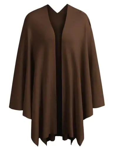 PULI Womens Large Cross Front Poncho Sweater Wrap Topper Knitted Elegant Shawls Cape for Fall Winter - 3