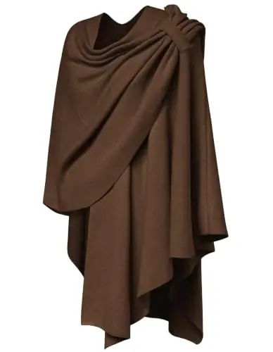 PULI Womens Large Cross Front Poncho Sweater Wrap Topper Knitted Elegant Shawls Cape for Fall Winter - 4