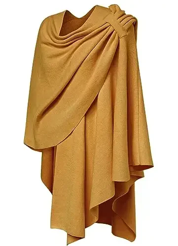 PULI Womens Large Cross Front Poncho Sweater Wrap Topper Knitted Elegant Shawls Cape for Fall Winter - 4