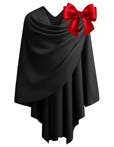 PULI Womens Large Cross Front Poncho Sweater Wrap Topper Knitted Elegant Shawls Cape for Fall Winter - 1