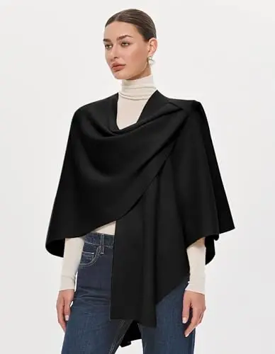 PULI Womens Large Cross Front Poncho Sweater Wrap Topper Knitted Elegant Shawls Cape for Fall Winter - 3