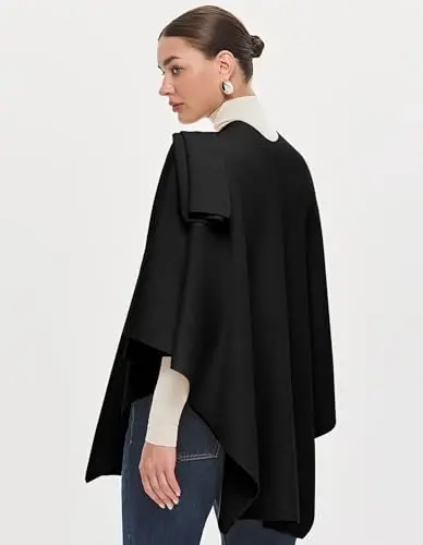 PULI Womens Large Cross Front Poncho Sweater Wrap Topper Knitted Elegant Shawls Cape for Fall Winter - 4