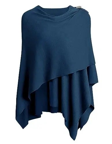 PULI Women Elegant Cross Front Poncho Wrap Button Shawl Cape Wedding | Shoulder Loop Holds Wrap in Place Poncho,Shawl,Cape,Cardigan,Soft Lightweight Knit - 1