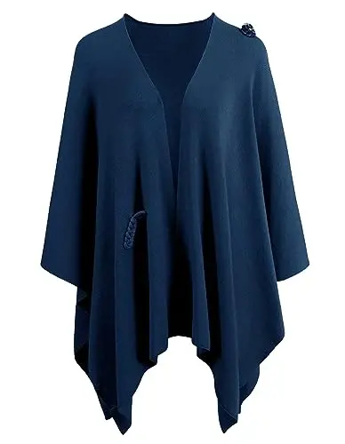 PULI Women Elegant Cross Front Poncho Wrap Button Shawl Cape Wedding | Shoulder Loop Holds Wrap in Place Poncho,Shawl,Cape,Cardigan,Soft Lightweight Knit - PULI (1)