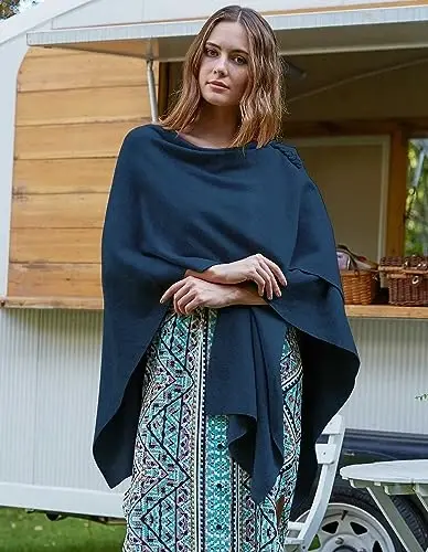 PULI Women Elegant Cross Front Poncho Wrap Button Shawl Cape Wedding | Shoulder Loop Holds Wrap in Place Poncho,Shawl,Cape,Cardigan,Soft Lightweight Knit - 5