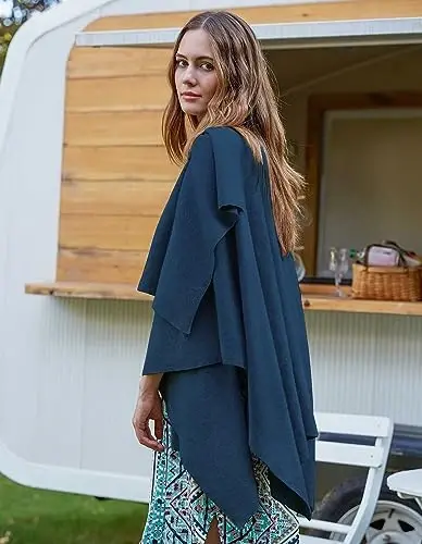 PULI Women Elegant Cross Front Poncho Wrap Button Shawl Cape Wedding | Shoulder Loop Holds Wrap in Place Poncho,Shawl,Cape,Cardigan,Soft Lightweight Knit - 6