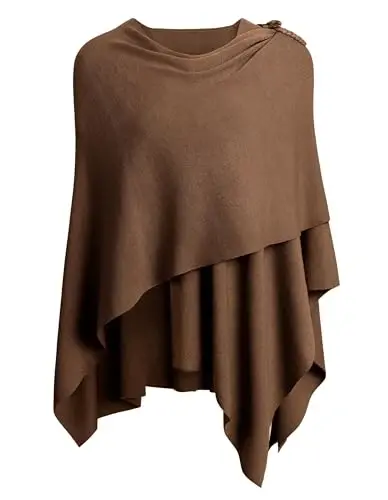PULI Women Elegant Cross Front Poncho Wrap Button Shawl Cape Wedding | Shoulder Loop Holds Wrap in Place Poncho,Shawl,Cape,Cardigan,Soft Lightweight Knit - 1