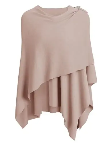 PULI Women Elegant Cross Front Poncho Wrap Button Shawl Cape Wedding | Shoulder Loop Holds Wrap in Place Poncho,Shawl,Cape,Cardigan,Soft Lightweight Knit - 1