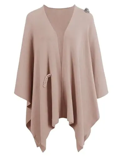 PULI Women Elegant Cross Front Poncho Wrap Button Shawl Cape Wedding | Shoulder Loop Holds Wrap in Place Poncho,Shawl,Cape,Cardigan,Soft Lightweight Knit - 3