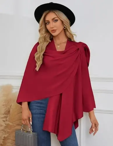 PULI Womens Cross Front Poncho Shawl Wrap Elegant Wedding Formal Gift | Soft Knit Wrap Best Fit 5 ft 4 and Taller Loop Stays in Place All Evening Lightweight Layer for Formal Events - 5