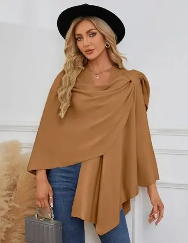 PULI Womens Cross Front Poncho Shawl Wrap Elegant Wedding Formal Gift | Soft Knit Wrap Best Fit 5 ft 4 and Taller Loop Stays in Place All Evening Lightweight Layer for Formal Events - 5