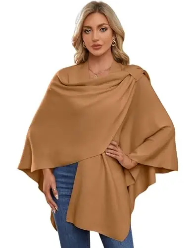PULI Womens Cross Front Poncho Shawl Wrap Elegant Wedding Formal Gift | Soft Knit Wrap Best Fit 5 ft 4 and Taller Loop Stays in Place All Evening Lightweight Layer for Formal Events - PULI (1)