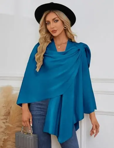 PULI Womens Cross Front Poncho Shawl Wrap Elegant Wedding Formal Gift | Soft Knit Wrap Best Fit 5 ft 4 and Taller Loop Stays in Place All Evening Lightweight Layer for Formal Events - 5