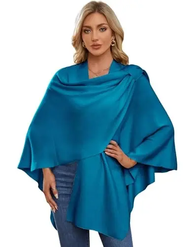 PULI Womens Cross Front Poncho Shawl Wrap Elegant Wedding Formal Gift | Soft Knit Wrap Best Fit 5 ft 4 and Taller Loop Stays in Place All Evening Lightweight Layer for Formal Events - PULI (1)