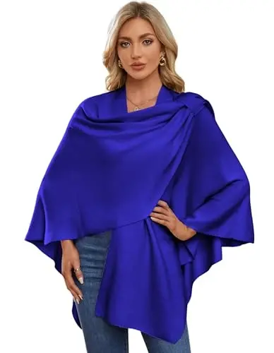 PULI Womens Cross Front Poncho Shawl Wrap Elegant Wedding Formal Gift | Soft Knit Wrap Best Fit 5 ft 4 and Taller Loop Stays in Place All Evening Lightweight Layer for Formal Events - 2