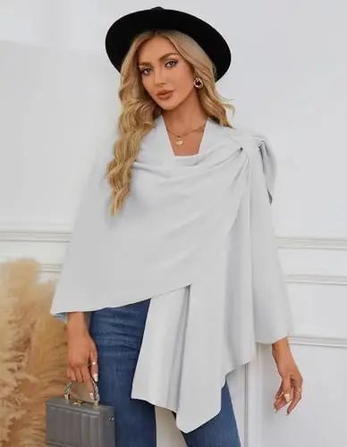 PULI Womens Cross Front Poncho Shawl Wrap Elegant Wedding Formal Gift | Soft Knit Wrap Best Fit 5 ft 4 and Taller Loop Stays in Place All Evening Lightweight Layer for Formal Events - 5
