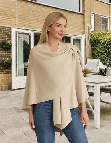 PULI Womens Large Cross Front Poncho Sweater Wrap Topper Knitted Elegant Shawls Cape for Fall Winter - 3